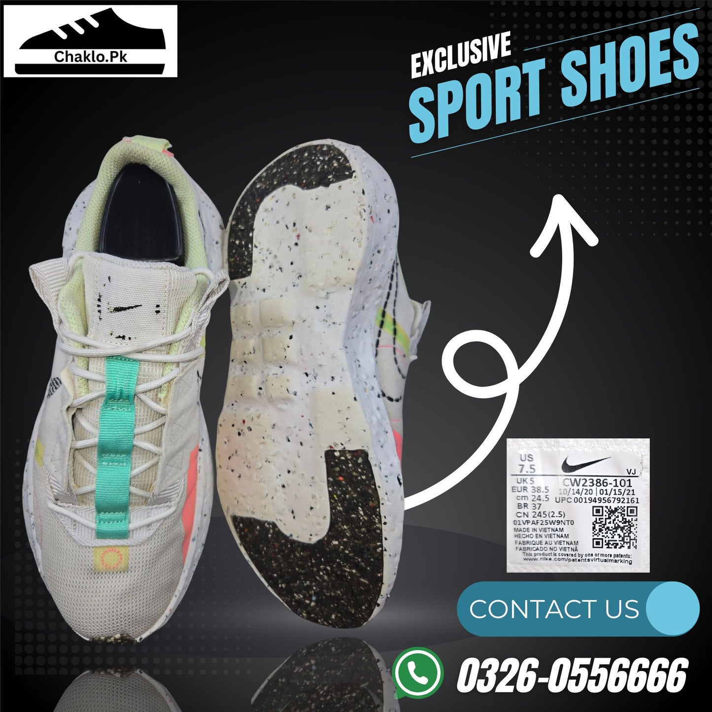 Nike Women's Crater Impact Running Trainers CW2386 Sneakers Shoes (PK 5, UK 5, US 7.5 EU 38.5, Summit White Black Green Glow 101)